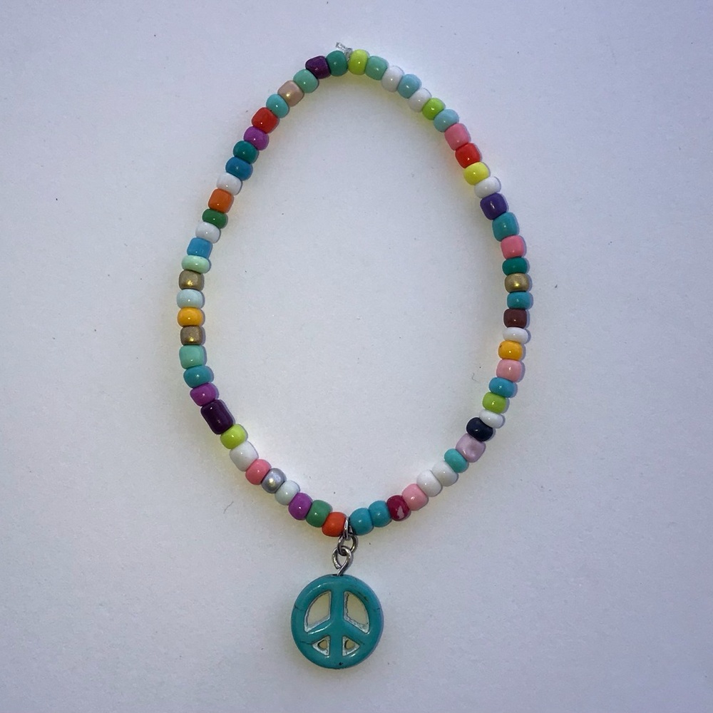 Multicolor handmade Beaded Anklet with Peace Charm